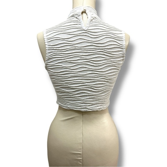 298 Cider | EUC White Textured Mock Neck Sleeveless Crop Top (size XS) - Picture 3 of 9